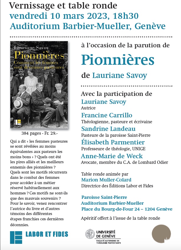 Flyer Vernissage et table ronde à l'occasion de la parution de Pionnières de Lauriane Savoy